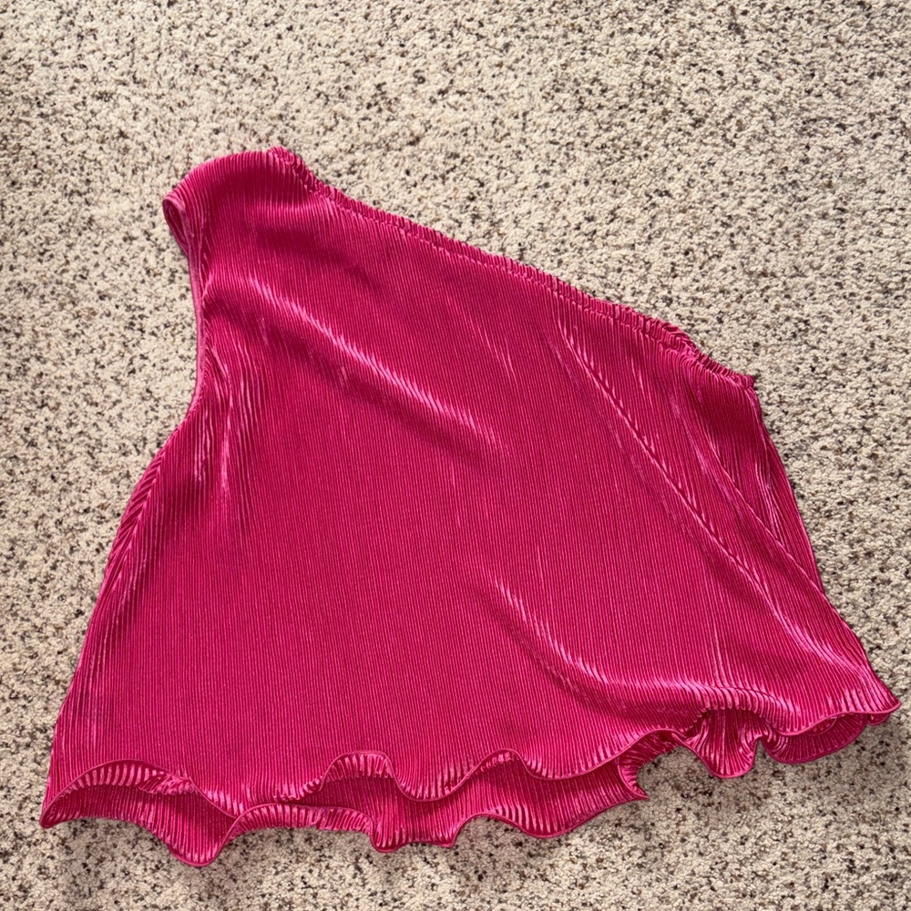 Pink One-Shoulder Pleated Top